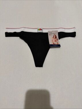 Fruit of the Loom M Black Cotton Thong with White Waistband and Red Trim